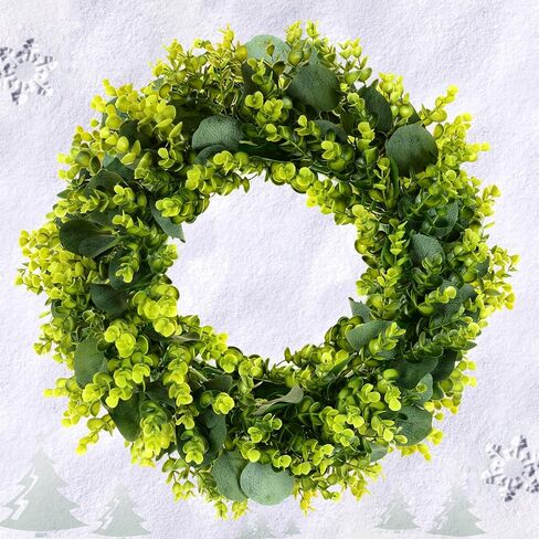 18" Wreaths for Front Door Artificial Green Boxwood with Eucalyptus Leaves for Indoor Outside Wall Window Porch Farmhouse Holiday Wedding Home Decor Spring Summer Wreath for All Seasons in Saudi Arabia