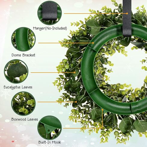 18" Wreaths for Front Door Artificial Green Boxwood with Eucalyptus Leaves for Indoor Outside Wall Window Porch Farmhouse Holiday Wedding Home Decor Spring Summer Wreath for All Seasons in Saudi Arabia