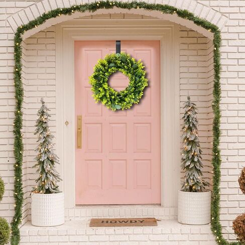 18" Wreaths for Front Door Artificial Green Boxwood with Eucalyptus Leaves for Indoor Outside Wall Window Porch Farmhouse Holiday Wedding Home Decor Spring Summer Wreath for All Seasons in Saudi Arabia