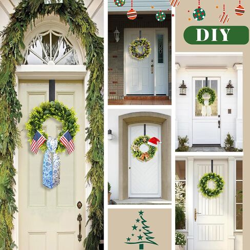 18" Wreaths for Front Door Artificial Green Boxwood with Eucalyptus Leaves for Indoor Outside Wall Window Porch Farmhouse Holiday Wedding Home Decor Spring Summer Wreath for All Seasons in Saudi Arabia