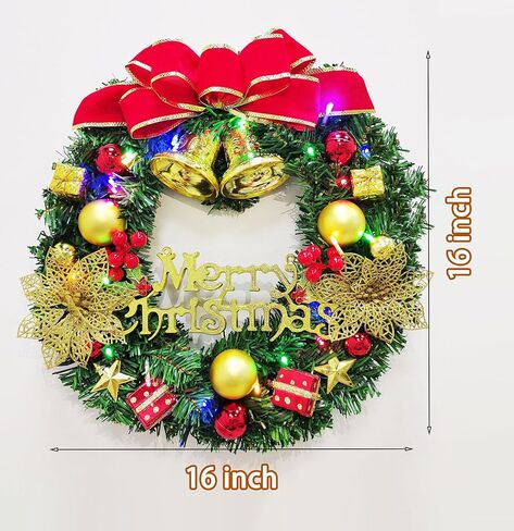 إكليل عيد الميلاد مع عقدة كبيرة، إكليل عيد الميلاد الصغير مقاس 40.64 سم مع أجراس كبيرة لنافذة الباب ديكورات متجر المنزل والمكتب الخارجي in Saudi Arabia
