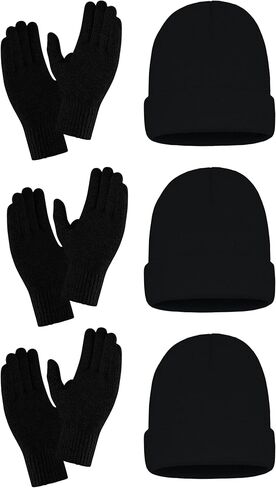 6-Pack Winter Knit Beanies Gloves Set, Stretchy Unisex Men Women Toboggan Skull Cap in Saudi Arabia