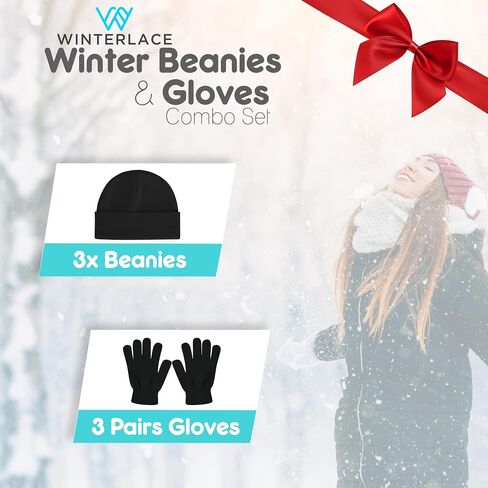 6-Pack Winter Knit Beanies Gloves Set, Stretchy Unisex Men Women Toboggan Skull Cap in Saudi Arabia