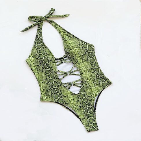 Women Sexy One Piece Thong Swimsuit Female Snakeskin Printed Halter Swimwear in Saudi Arabia