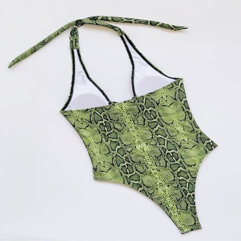 Women Sexy One Piece Thong Swimsuit Female Snakeskin Printed Halter Swimwear in Saudi Arabia
