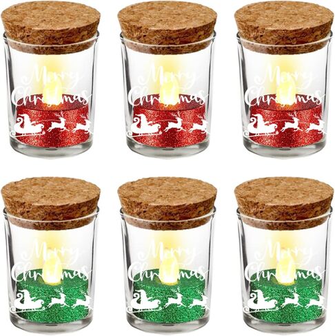 EZ Kitchen 6 Pack Cute Cat Glass Candle Jar with Cork Lid and White Glitter LED Tealight Candles, Cat Silhouette Glass Bottle, Cat Home Decorations, Tea Light Candle Holders in Saudi Arabia
