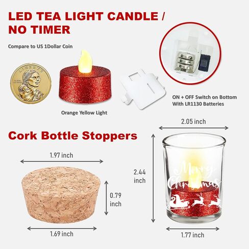 EZ Kitchen 6 Pack Cute Cat Glass Candle Jar with Cork Lid and White Glitter LED Tealight Candles, Cat Silhouette Glass Bottle, Cat Home Decorations, Tea Light Candle Holders in Saudi Arabia