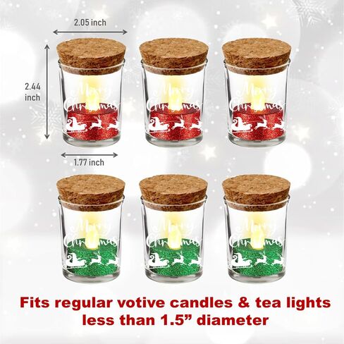 EZ Kitchen 6 Pack Cute Cat Glass Candle Jar with Cork Lid and White Glitter LED Tealight Candles, Cat Silhouette Glass Bottle, Cat Home Decorations, Tea Light Candle Holders in Saudi Arabia