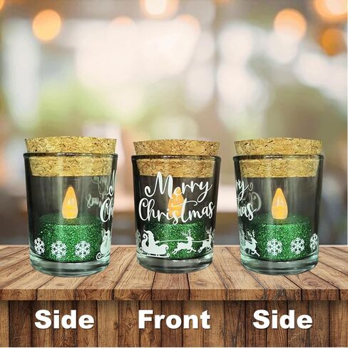 EZ Kitchen 6 Pack Cute Cat Glass Candle Jar with Cork Lid and White Glitter LED Tealight Candles, Cat Silhouette Glass Bottle, Cat Home Decorations, Tea Light Candle Holders in Saudi Arabia