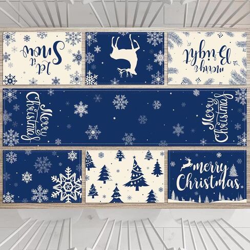 7Pack Christmas Buffalo Plaid Table Runners Placemats, Red Black Buffalo Check Snowflake Table Runner for Dining Table Winter Table Decor Holiday Table Mat Set for Merry Christmas New Year Decorations in Kuwait