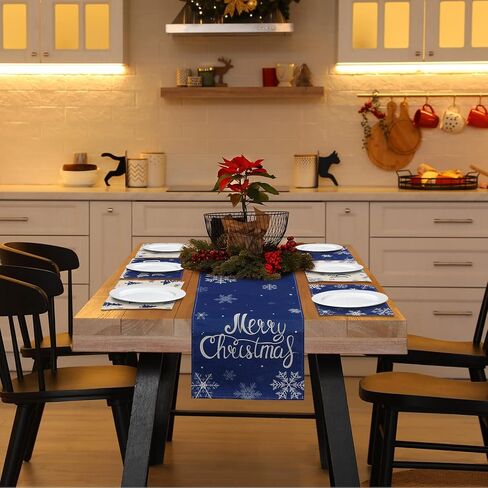 7Pack Christmas Buffalo Plaid Table Runners Placemats, Red Black Buffalo Check Snowflake Table Runner for Dining Table Winter Table Decor Holiday Table Mat Set for Merry Christmas New Year Decorations in Kuwait