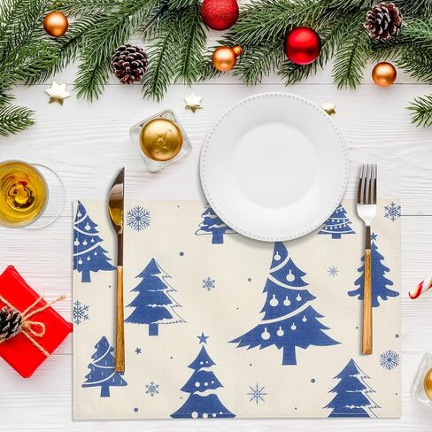 7Pack Christmas Buffalo Plaid Table Runners Placemats, Red Black Buffalo Check Snowflake Table Runner for Dining Table Winter Table Decor Holiday Table Mat Set for Merry Christmas New Year Decorations in Kuwait