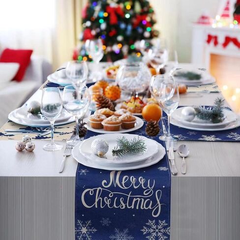 7Pack Christmas Buffalo Plaid Table Runners Placemats, Red Black Buffalo Check Snowflake Table Runner for Dining Table Winter Table Decor Holiday Table Mat Set for Merry Christmas New Year Decorations in Kuwait