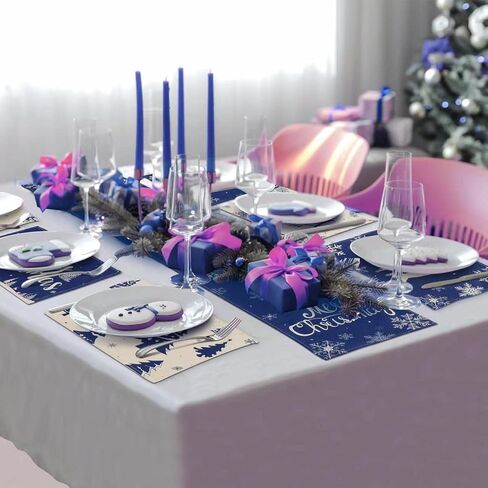 7Pack Christmas Buffalo Plaid Table Runners Placemats, Red Black Buffalo Check Snowflake Table Runner for Dining Table Winter Table Decor Holiday Table Mat Set for Merry Christmas New Year Decorations in Kuwait