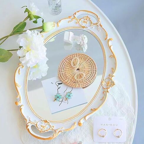 Mirrored Tray,Decorative Mirror for Perfume Organizer Jewelry Dresser Organizer Tray Display,Vanity Tray,Serving Tray,15'' x 9''(White) in Saudi Arabia