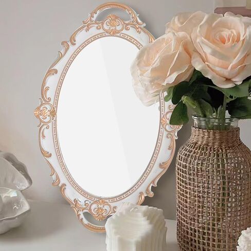 Mirrored Tray,Decorative Mirror for Perfume Organizer Jewelry Dresser Organizer Tray Display,Vanity Tray,Serving Tray,15'' x 9''(White) in Saudi Arabia