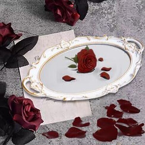 Mirrored Tray,Decorative Mirror for Perfume Organizer Jewelry Dresser Organizer Tray Display,Vanity Tray,Serving Tray,15'' x 9''(White) in Saudi Arabia