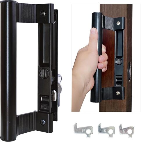Sliding Glass Door Handle Set with Lock - Easy to Install,Patio Sliding Door Handle Fits for 1 to 1-1/8 Door Thickness,6-5/8" Screw Hole Spacing,Perfectly Replacement for Old Handle(White) in Saudi Arabia