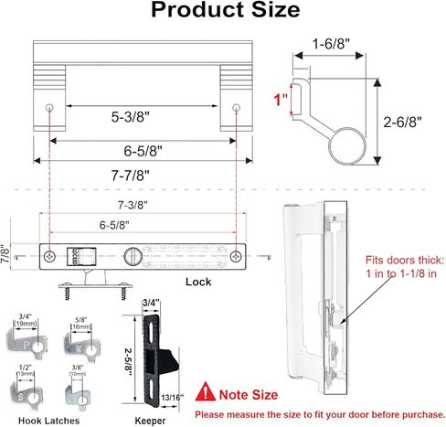 Sliding Glass Door Handle Set with Lock - Easy to Install,Patio Sliding Door Handle Fits for 1 to 1-1/8 Door Thickness,6-5/8" Screw Hole Spacing,Perfectly Replacement for Old Handle(White) in Saudi Arabia