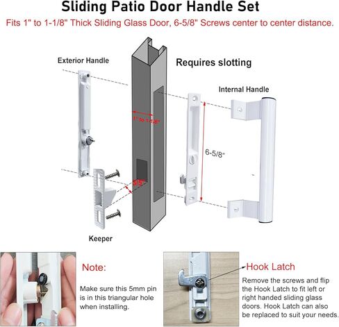 Sliding Glass Door Handle Set with Lock - Easy to Install,Patio Sliding Door Handle Fits for 1 to 1-1/8 Door Thickness,6-5/8" Screw Hole Spacing,Perfectly Replacement for Old Handle(White) in Saudi Arabia