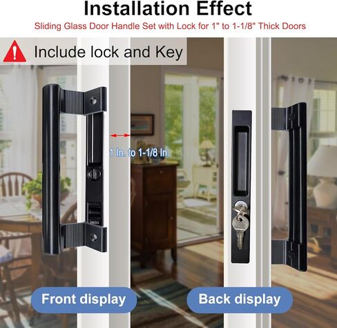 Sliding Glass Door Handle Set with Lock - Easy to Install,Patio Sliding Door Handle Fits for 1 to 1-1/8 Door Thickness,6-5/8" Screw Hole Spacing,Perfectly Replacement for Old Handle(White) in Saudi Arabia