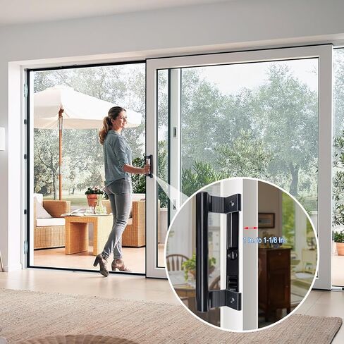Sliding Glass Door Handle Set with Lock - Easy to Install,Patio Sliding Door Handle Fits for 1 to 1-1/8 Door Thickness,6-5/8" Screw Hole Spacing,Perfectly Replacement for Old Handle(White) in Saudi Arabia