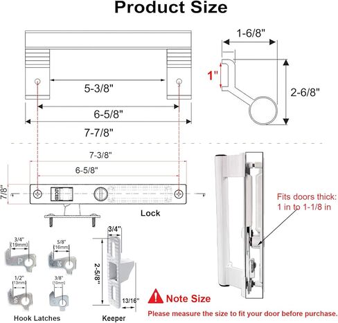 Sliding Glass Door Handle Set with Lock - Easy to Install,Patio Sliding Door Handle Fits for 1 to 1-1/8 Door Thickness,6-5/8" Screw Hole Spacing,Perfectly Replacement for Old Handle(White) in Saudi Arabia