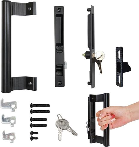 Sliding Glass Door Handle Set with Lock - Easy to Install,Patio Sliding Door Handle Fits for 1 to 1-1/8 Door Thickness,6-5/8" Screw Hole Spacing,Perfectly Replacement for Old Handle(White) in Saudi Arabia