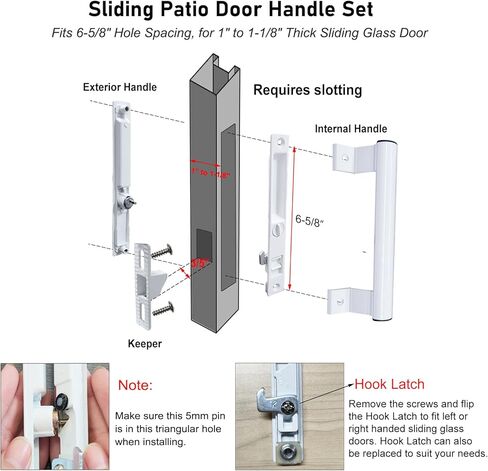 Sliding Glass Door Handle Set with Lock - Easy to Install,Patio Sliding Door Handle Fits for 1 to 1-1/8 Door Thickness,6-5/8" Screw Hole Spacing,Perfectly Replacement for Old Handle(White) in Saudi Arabia