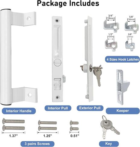 Sliding Glass Door Handle Set with Lock - Easy to Install,Patio Sliding Door Handle Fits for 1 to 1-1/8 Door Thickness,6-5/8" Screw Hole Spacing,Perfectly Replacement for Old Handle(White) in Saudi Arabia