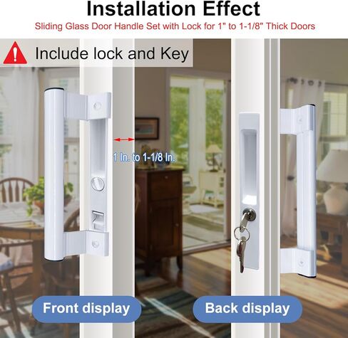 Sliding Glass Door Handle Set with Lock - Easy to Install,Patio Sliding Door Handle Fits for 1 to 1-1/8 Door Thickness,6-5/8" Screw Hole Spacing,Perfectly Replacement for Old Handle(White) in Saudi Arabia