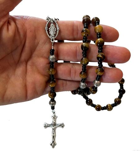 Hidden Hollow Beads Rosary Beaded by Hand, Catholic, Prayer, Patron Saint Medal and Cross, For Women, Made in the USA in Saudi Arabia