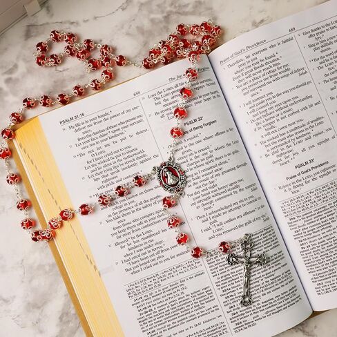 Needzo Red Divine Mercy Rosary, Capped Prayer Beads with Metal Crucifix, Catholic Keepsake Gifts, 23.5 Inches in Saudi Arabia