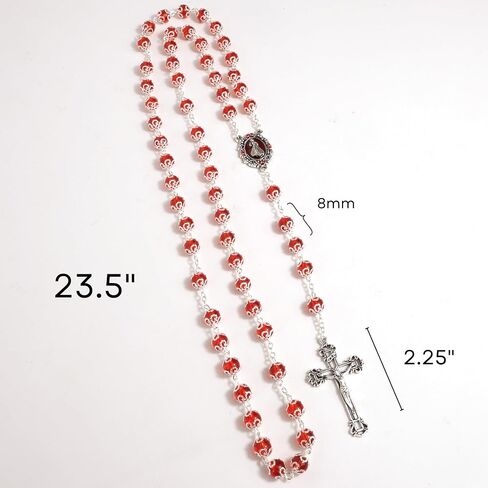 Needzo Red Divine Mercy Rosary, Capped Prayer Beads with Metal Crucifix, Catholic Keepsake Gifts, 23.5 Inches in Saudi Arabia