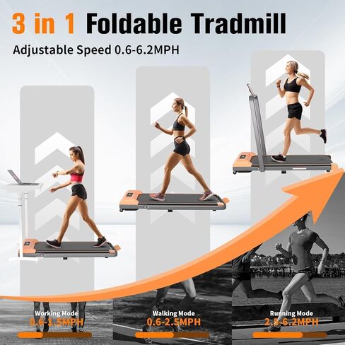 Walking Pad with Handle Bar, 300LBS Capacity Under Desk Treadmill with Remote Control&LED Display, 3.0HP 3 in 1 Folding Treadmill for Walking Jogging&Running, Portable Treadmill for Home&Office in Saudi Arabia