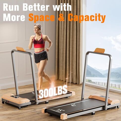 Walking Pad with Handle Bar, 300LBS Capacity Under Desk Treadmill with Remote Control&LED Display, 3.0HP 3 in 1 Folding Treadmill for Walking Jogging&Running, Portable Treadmill for Home&Office in Saudi Arabia