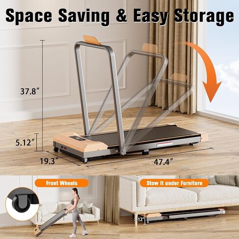 Walking Pad with Handle Bar, 300LBS Capacity Under Desk Treadmill with Remote Control&LED Display, 3.0HP 3 in 1 Folding Treadmill for Walking Jogging&Running, Portable Treadmill for Home&Office in Saudi Arabia