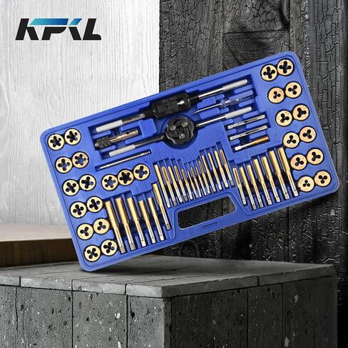 60 PC Tap and Die Set（titanium layer）- Include SAE Inch Size #4 to 1/2" and Metric Size M3 to M12, Coarse and Fine Threads | Essential Threading Rethreading Tool Kit in Saudi Arabia