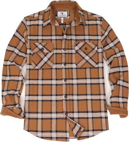 ZENTHACE Men's Midweight All Cotton Flannel Shirt,Long Sleeve Casual Button Up Plaid Shirt,Outdoor Work Shirts in Kuwait