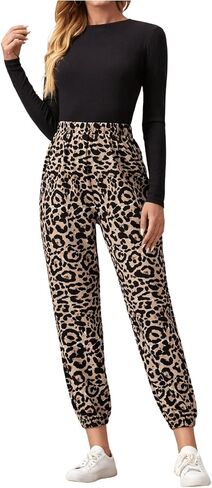Milumia Women's Leopard Print Elastic High Waisted Crop Carrot Pants Joggers in Saudi Arabia