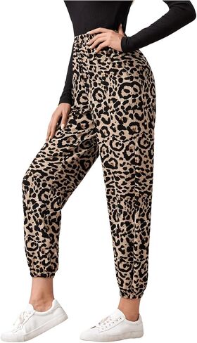 Milumia Women's Leopard Print Elastic High Waisted Crop Carrot Pants Joggers in Saudi Arabia