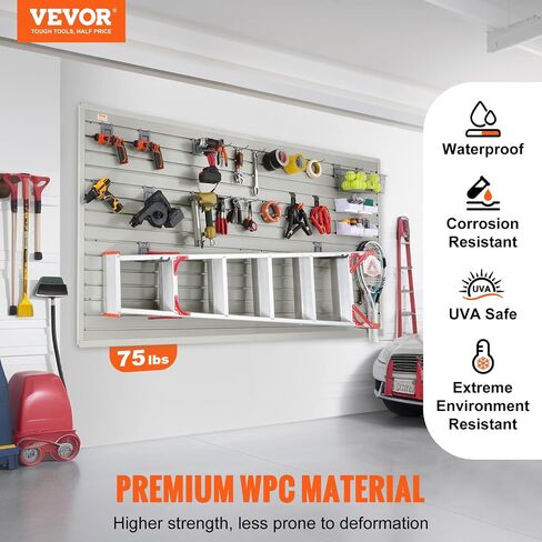 VEVOR Slatwall Panels, 4 ft x 1 ft Gray Garage Wall Panels 12"H x 48"L (Set of 8 Panels), Heavy Duty Garage Wall Organizer Panels Display for Retail Store, Garage Wall, and Craft Storage Organization in Saudi Arabia
