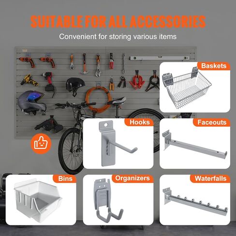 VEVOR Slatwall Panels, 4 ft x 1 ft Gray Garage Wall Panels 12"H x 48"L (Set of 8 Panels), Heavy Duty Garage Wall Organizer Panels Display for Retail Store, Garage Wall, and Craft Storage Organization in Saudi Arabia