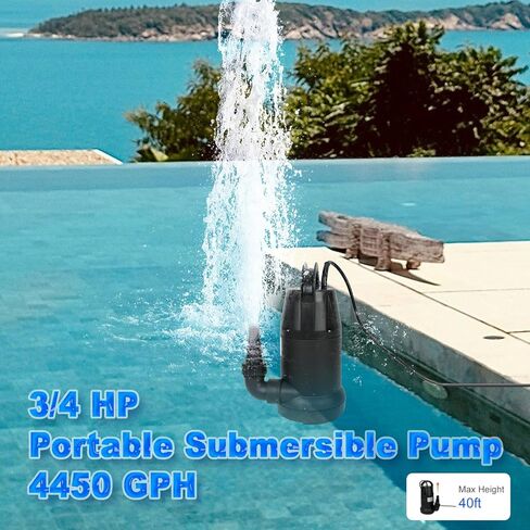 مضخة مياه غاطسة BLACKHORSE-RACING بقوة 3/4 حصان - مضخة مياه 4450 GPH للنقل المحمول، مضخات حوض مياه كهربائية لتصريف حمام السباحة، والحديقة، والمنتجعات الصحية، وحوض الاستحمام الساخن، والبركة، والفيضانات، والطابق السفلي in Kuwait