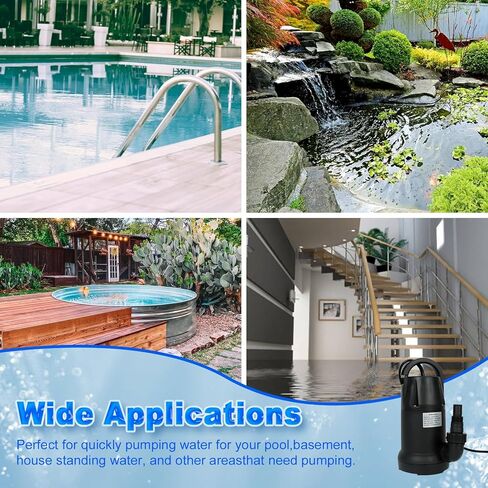مضخة مياه غاطسة BLACKHORSE-RACING بقوة 3/4 حصان - مضخة مياه 4450 GPH للنقل المحمول، مضخات حوض مياه كهربائية لتصريف حمام السباحة، والحديقة، والمنتجعات الصحية، وحوض الاستحمام الساخن، والبركة، والفيضانات، والطابق السفلي in Kuwait