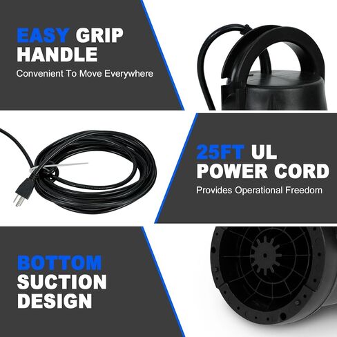 مضخة مياه غاطسة BLACKHORSE-RACING بقوة 3/4 حصان - مضخة مياه 4450 GPH للنقل المحمول، مضخات حوض مياه كهربائية لتصريف حمام السباحة، والحديقة، والمنتجعات الصحية، وحوض الاستحمام الساخن، والبركة، والفيضانات، والطابق السفلي in Kuwait