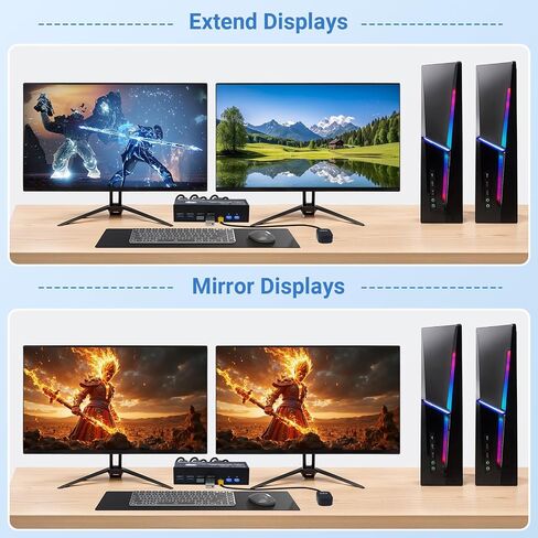 TCNEWCL 4K @ 120 هرتز HDMI Displayport KVM Switch 2 PC 2 شاشة 8K @ 60 هرتز DP 1.4 HDMI 2.1 USB 3.0 KVM Switch شاشة مزدوجة، يدعم وضع النسخ الممتد مع وحدة تحكم سطح المكتب و2 كابلات HDMI+DP+USB in Kuwait