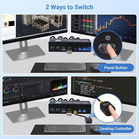 TCNEWCL 4K @ 120 هرتز HDMI Displayport KVM Switch 2 PC 2 شاشة 8K @ 60 هرتز DP 1.4 HDMI 2.1 USB 3.0 KVM Switch شاشة مزدوجة، يدعم وضع النسخ الممتد مع وحدة تحكم سطح المكتب و2 كابلات HDMI+DP+USB in Kuwait