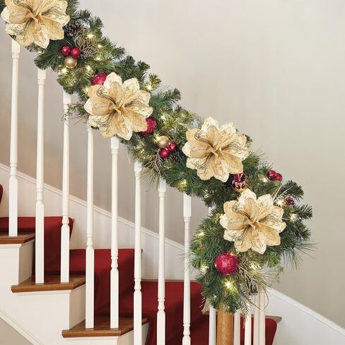 Briful 3PCS Christmas Glitter Poinsettia Flowers 3 Heads Large Artificial Clivia Floral Picks 24 Inch Long Stem Fake Flowers Ornaments for Xmas Tree Vase Table Centerpiece Decor (Champagne Gold) in Kuwait