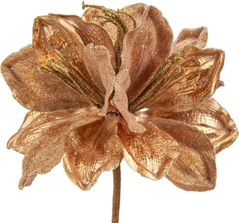 Briful 3PCS Christmas Glitter Poinsettia Flowers 3 Heads Large Artificial Clivia Floral Picks 24 Inch Long Stem Fake Flowers Ornaments for Xmas Tree Vase Table Centerpiece Decor (Champagne Gold) in Kuwait